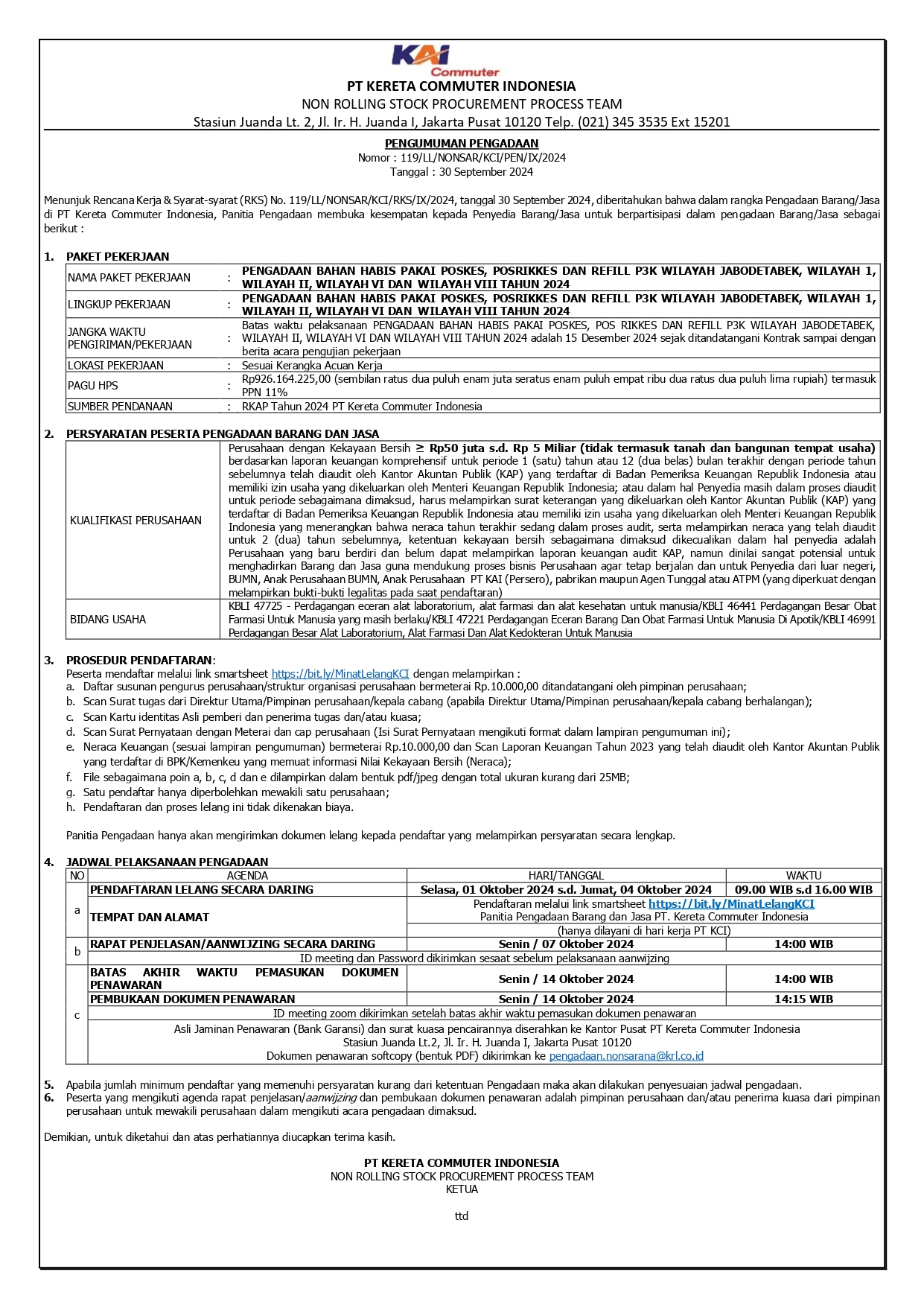 2 pengumuman 119 pengadaan bahan habis pakai poskes posrikkes dan p3k page 0001